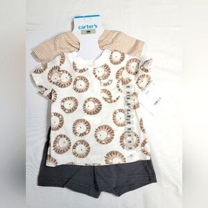 Carter's 3 Piece Tan And Cream Lion Themed Matching Set Size Infant 0-3 Month